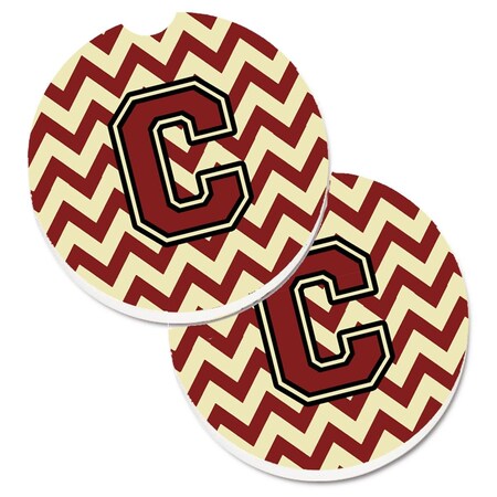 Carolines Treasures Letter C Chevron Maroon and Gold Set of 2 Cup Holder Car Coaster CJ1061-CCARC
